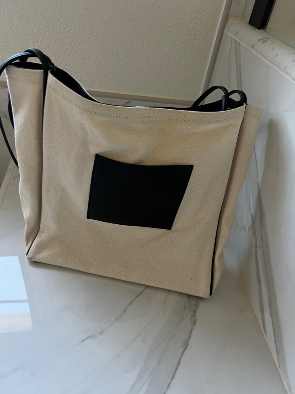 Canvas Tote Bag with Black leather Accents